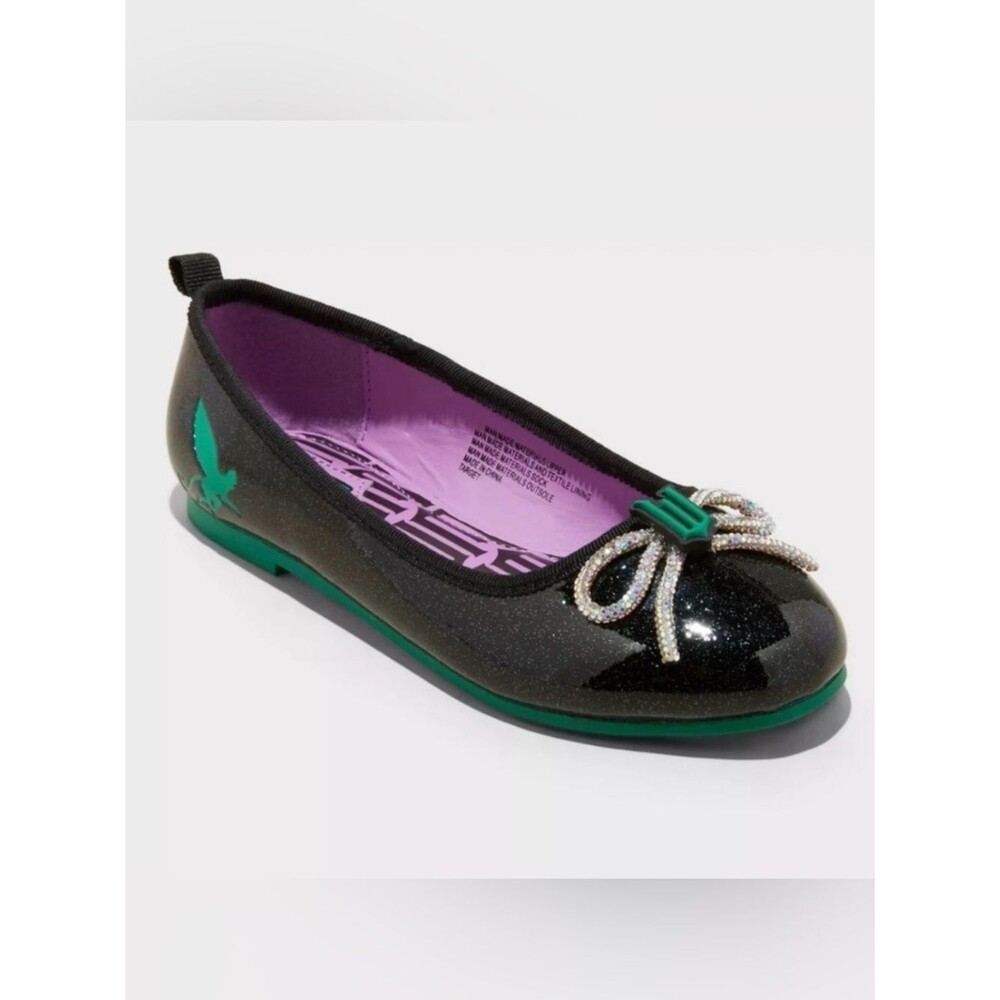 Wicked Kids' Youth Sz 13 Dress shoe Inspired Glitter Black Ballet Flats